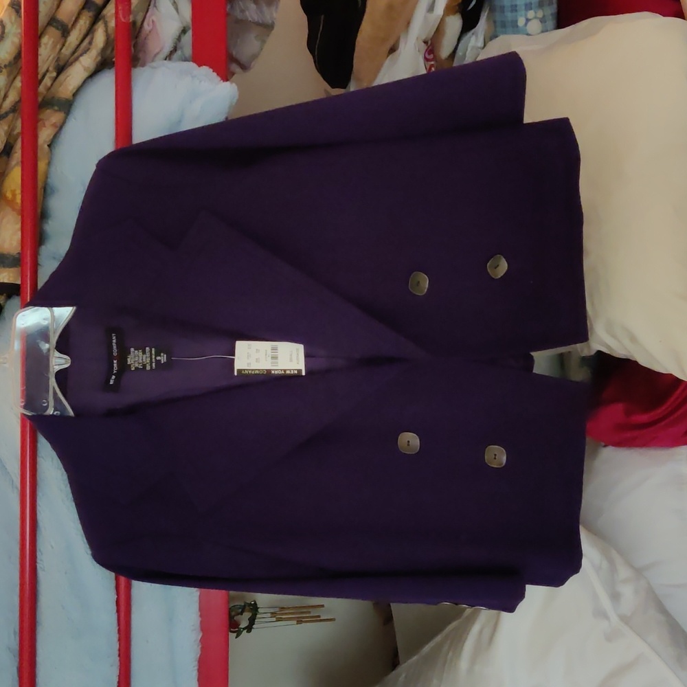 New York and company purple blazer small cropped